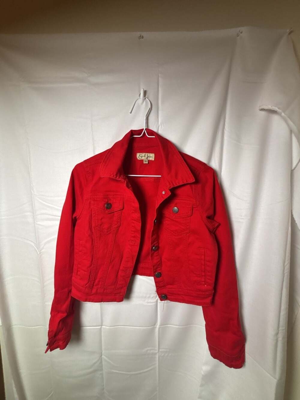 Earl Jean Jean Jacket Size XS Red Cotton Cropped Trucker